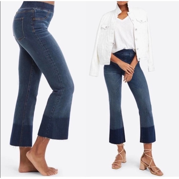 Spanx Cropped Flare Pull On Dip Dyed Medium Wash size Medium style 20231r - Picture 2 of 9